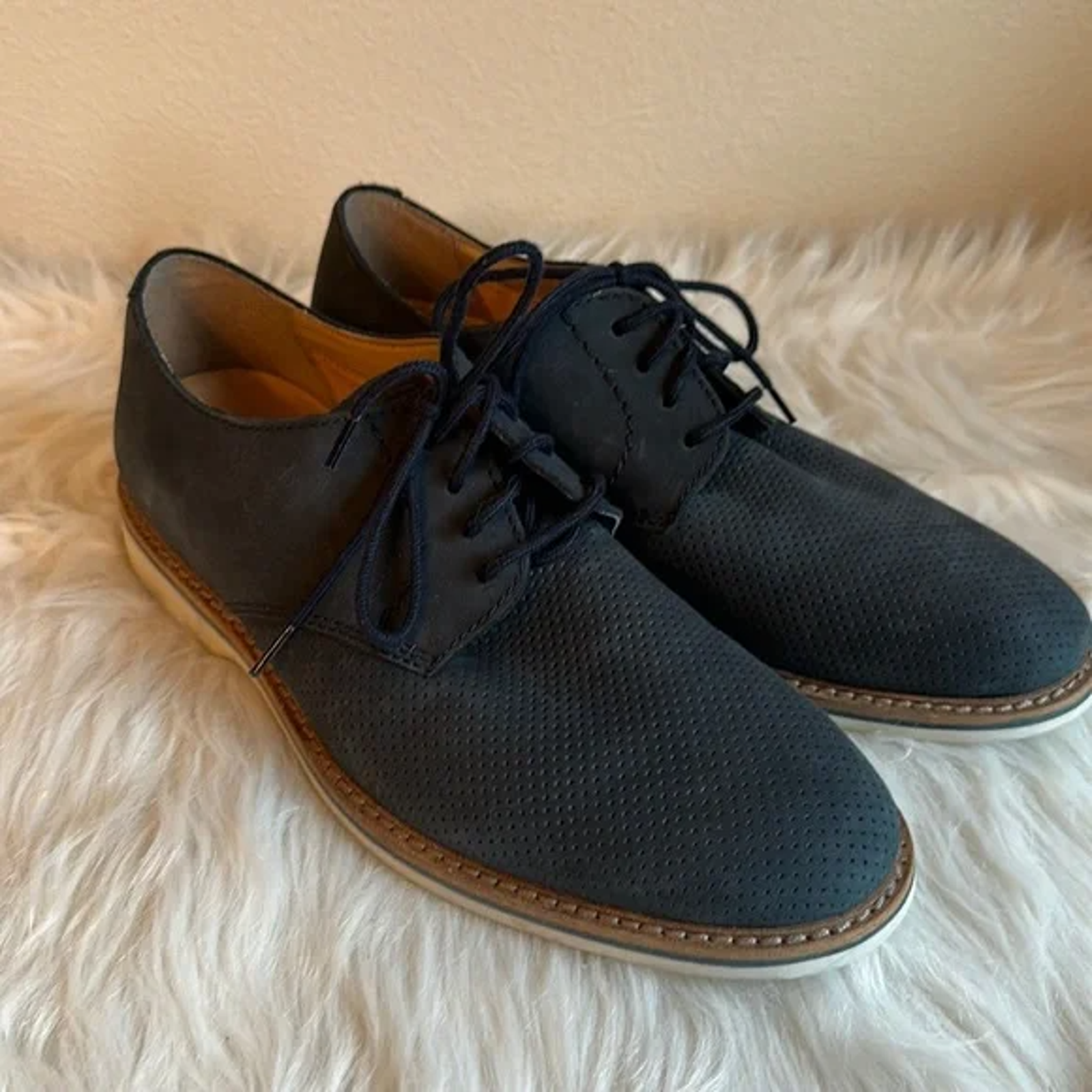 Clarks Atticus Lt Derby Lace Oxford Shoes Navy Blue Nubuck Leather Size 7m